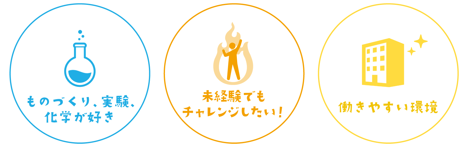 ものづくり、実験、化学が好き 未経験でもチャレンジしたい! 働きやすい環境